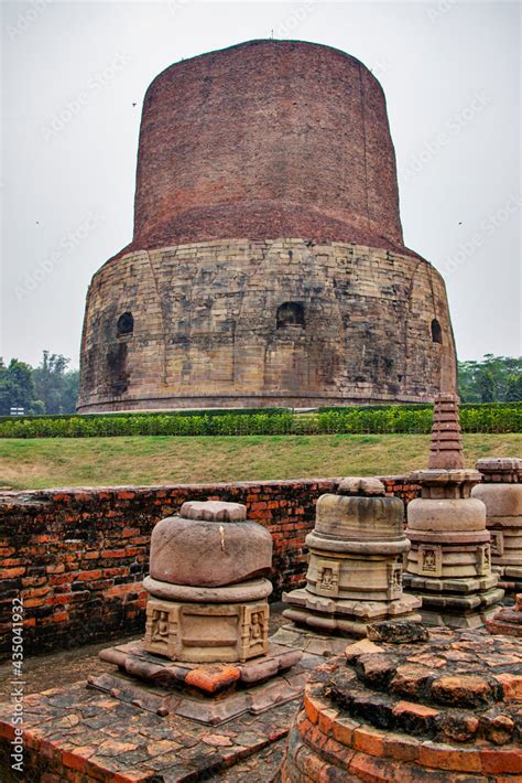 Dhamek Stupa At Sarnath In India Is A Place Where The Buddha Gave The