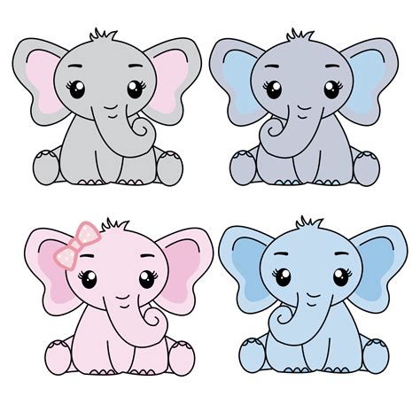 Lindo Conjunto De Elefante Bebé Ilustración De Vector De Personaje