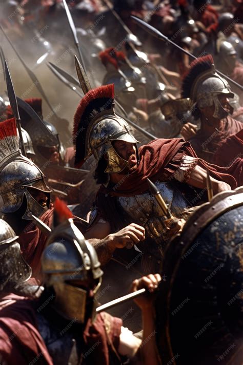 Premium AI Image | Legionaries Clashing On War Dust Rising Armor Empire