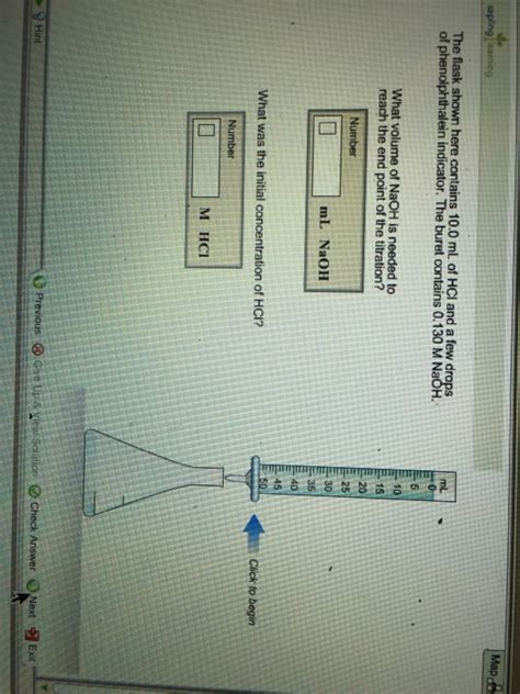 Solved The Flask Shown Here Contains 10 0 Ml Of HCI And A Chegg