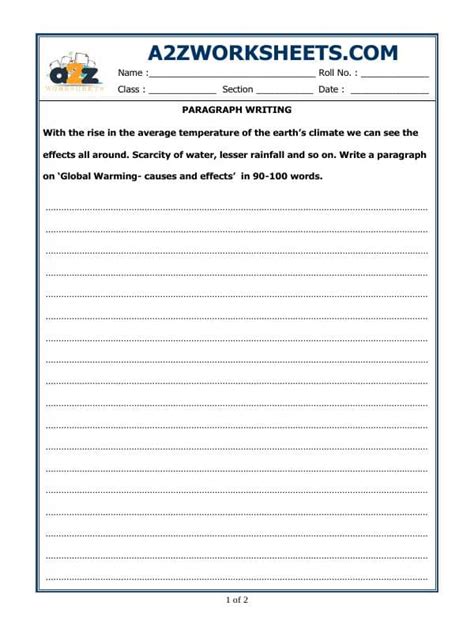 A2Zworksheets:Worksheet of Paragraph Writing-Writing-English