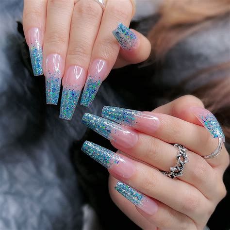 Get The Perfect Party Look With Blue Glitter Acrylic Nails Add Some