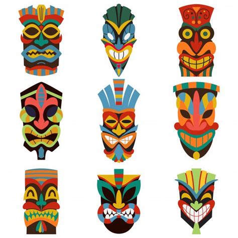 Premium Vector Tribal Tiki Mask Vector Set Isolated On White