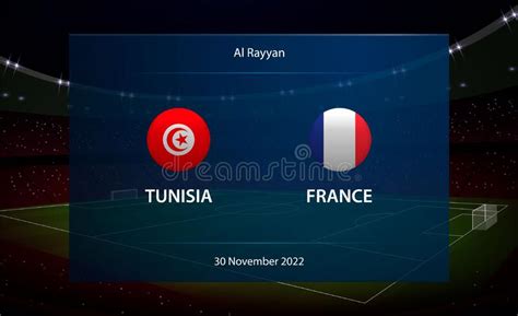 Tunisia Vs France Football Scoreboard Broadcast Graphic Stock Vector