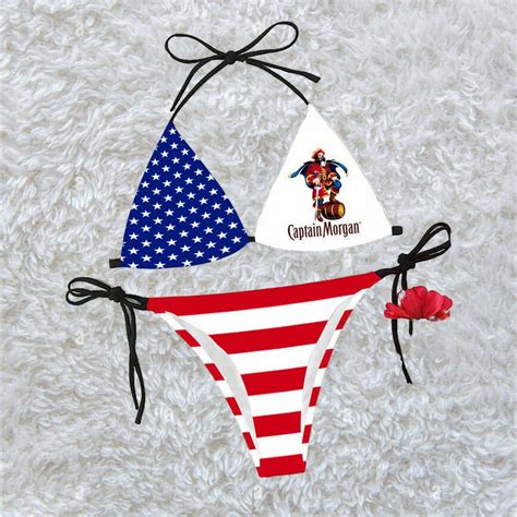 American Flag Captain Morgan Triangle Beach Bikini Tw143 Hearthtops Store