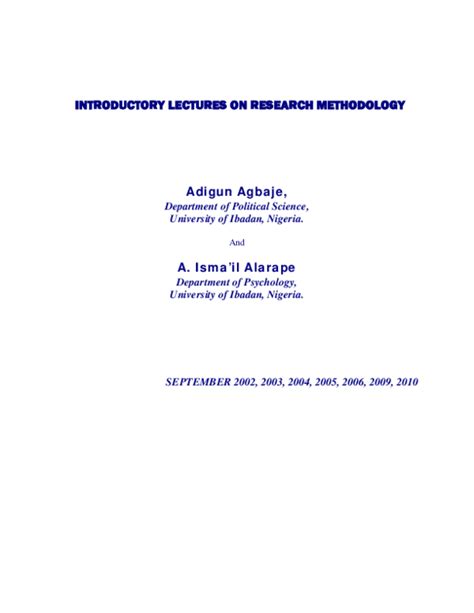 (PDF) INTRODUCTORY LECTURES ON RESEARCH METHODOLOGY