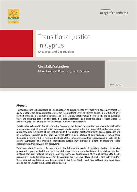 Transitional Justice In Cyprus Challenges And Opportunities Berghof