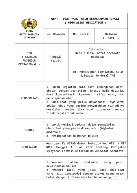 Doc Sop Hight Alert Medication Revisi Dokumen Tips