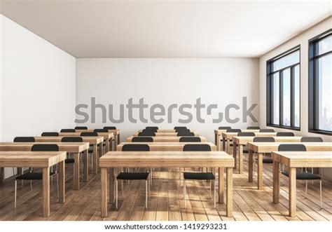 Contemporary Wooden Classroom Interior Desks Chairs Stock Illustration 1419293231