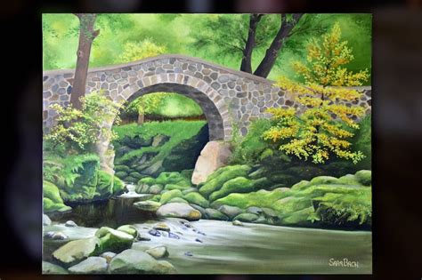 Stone Bridge Painting Original Oil Painting Rock Bridge Art Stream ...