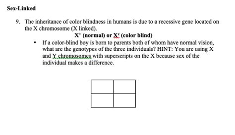 Solved Sex Linked 9 The Inheritance Of Color Blindness In Chegg
