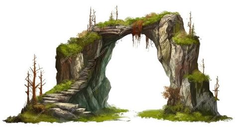 Premium AI Image | An isolated stone arch with mosscovered cave entrance Illustration Generative AI