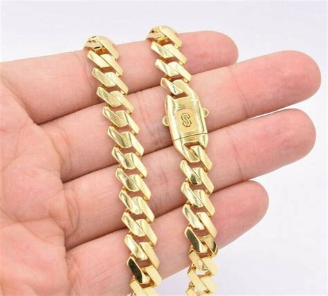 10mm Edge Miami Cuban Link Monaco Chain Necklace Box Clasp Real 10K