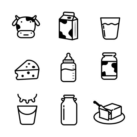 Set Of Dairy Icons With Black Color Isolated On White Background