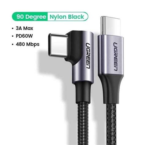 Ugreen 70531 Cáp Usb C Góc Cạnh Ugreen Vỏ Nhôm Bện 2m Đen Chính Hãng