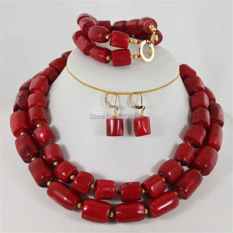 Beautiful African Coral Beads Jewelry Set Charming Red Bridal Coral ...