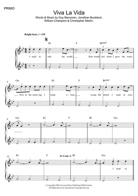 Viva La Vida By Coldplay Sheet Music For Piano Duet At Sheet Music Direct