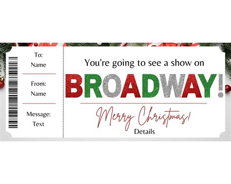 Christmas Broadway Show Ticket Template Printed Smile Shop