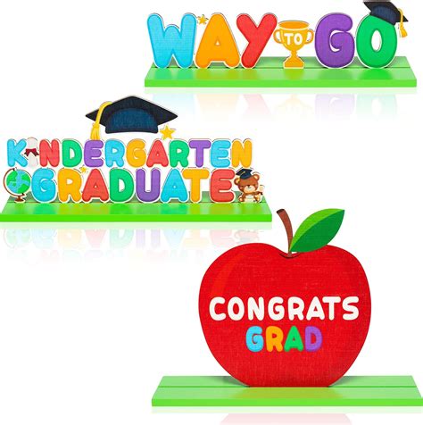 Haooryx 3pcs Kindergarten Graduation Wooden Centerpiece