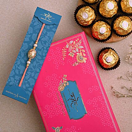 Japanese Stone Designer Rakhi And 3 Pcs Ferrero Rocher Singapore Gift