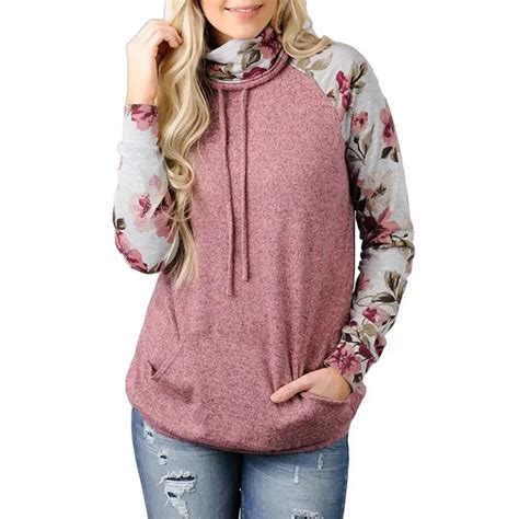 Floral Printed Sweatshirts 2018 Autumn Long Sleeve Patchwork Hoodies