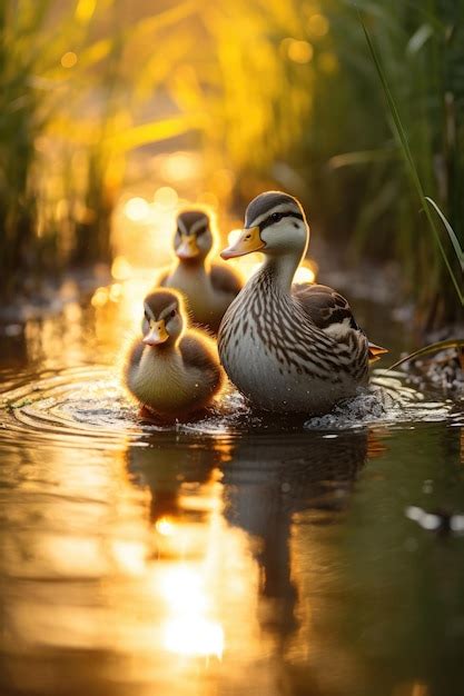 Premium AI Image | a group of ducks swimming in water