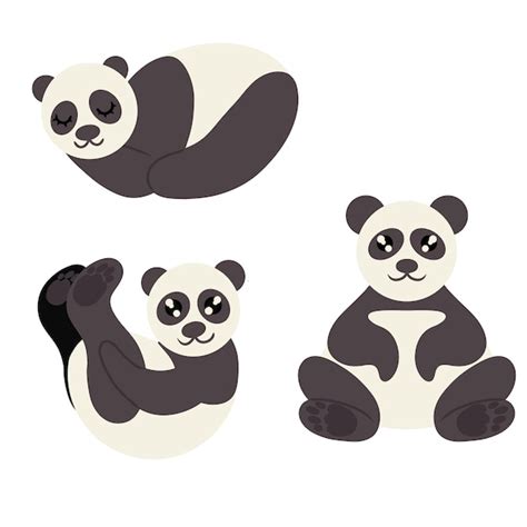 Reihe Von Illustrationen Von Pandas Isoliert Auf Wei Em Hintergrund