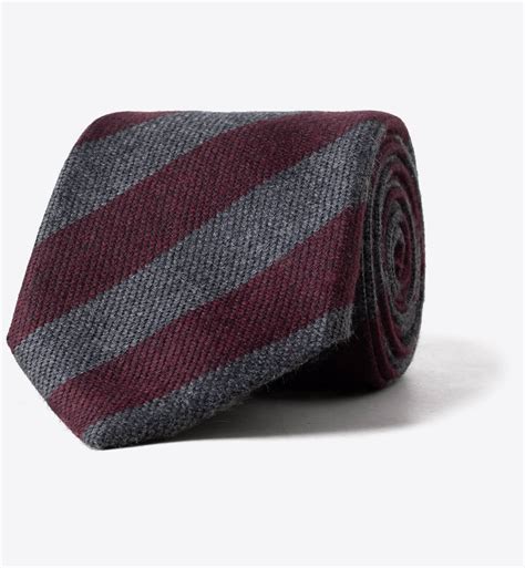 Burgundy And Grey Striped Wool And Silk Tie By Proper Cloth