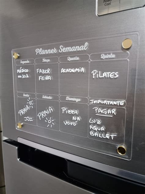 Planner Semanal Em Acr Lico Para Geladeira Elo