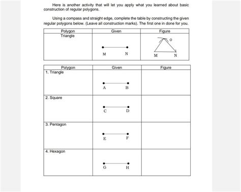 Using A Compass And Straight Edge Complete The Table By Constructing