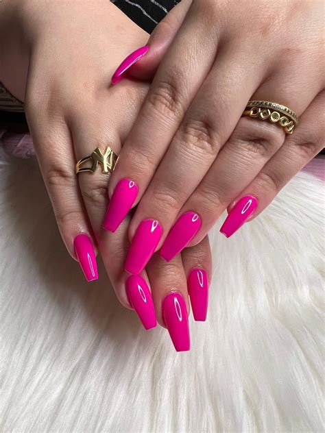 Hot Beauty Hot Pink Medium Coffin Fake Nails Press On Nails False Nails Glue On Nails