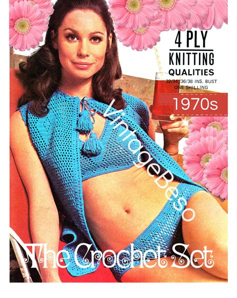 Crochet Patterns Bikini Top Bottom Jacket Set Diamond Beach Vintage S Cover Up
