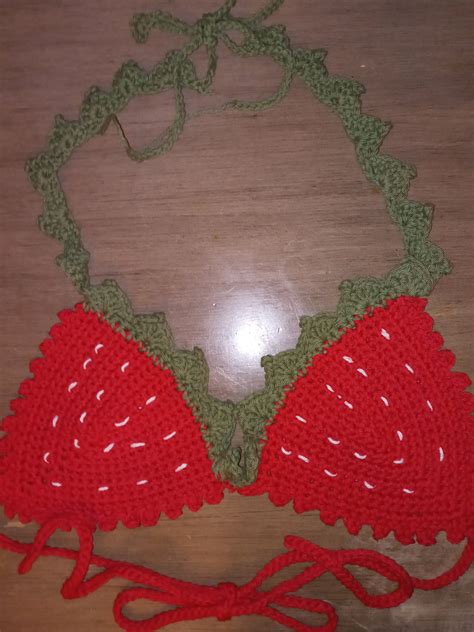 Crocheted Strawberry Reversible Bikini Top Swimwear Beachwear Festive Etsy
