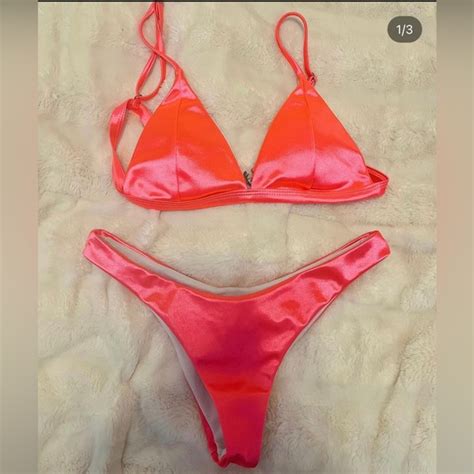 Shein Swim Hot Pink Shiny Bikini Top And Bottoms Poshmark