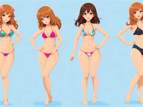 Premium Photo Set Of Cute Woman In Bikini Swimsuit Collection Of Png Illustrations Isolated