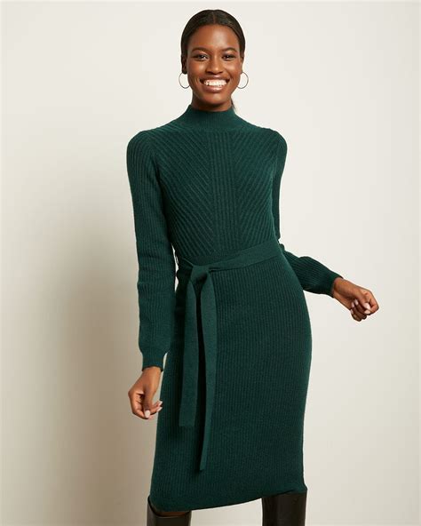 Belted Mock Neck Sweater Dress Rwandco