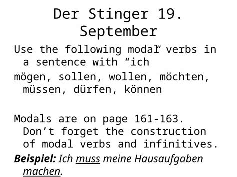 Ppt Der Stinger September Use The Following Modal Verbs In A