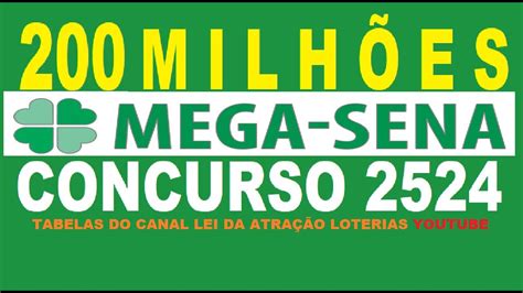 R 200 000 000 00 MEGA SENA CONCURSO 2524 TABELAS DO CANAL LEI DA