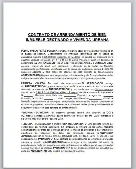 Modelo Contrato De Arrendamiento De Vivienda Colombia