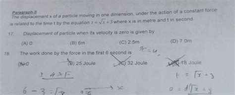 Paragraph Ii The Displacement X Of A Particle Moving In One Dimension Un