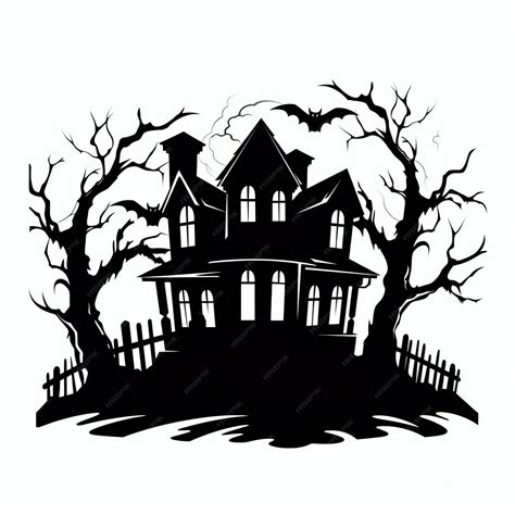 Premium AI Image | Halloween Haunted House Vector Black and White