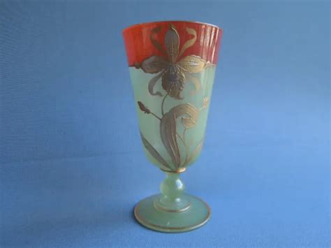 VASE VERRE EMAILLE Ancien Art Nouveau Legras Montjoye Decor A L Or