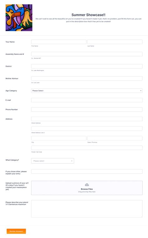 Summer Showcase Registration Form Template Jotform