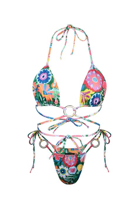 Camellia Tropical Bikini Bold Floral Econyl Bikini Set Cinnamon Swimwear