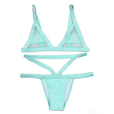 Online Cheap Women Fasion Sexy Mesh Bikini Set Hollow Out Tops Bandage Swimsuit Strappy Swimwear