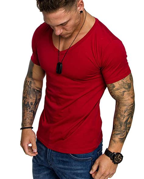 Fashion Mens Muscle Short Sleeve T Shirts Athletic Gym Workout V Neck Slim Fit Casual Tee Top X