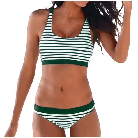 Gdreda High Leg Bikini Women Striped Print Low Waisted Bikini Sexy Push