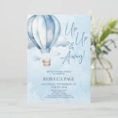 Up Up And Away Blue Hot Air Balloon Baby Shower Invitation Zazzle