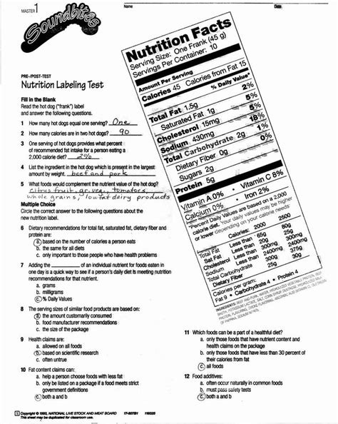 Nutrition Label Worksheet Answers Nutrition Label Worksheet Answer Key