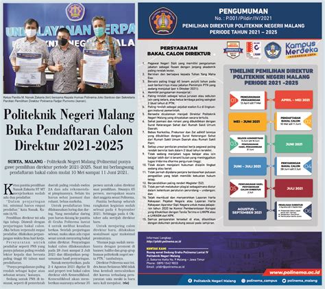 Politeknik Negeri Malang Buka Pendaftaran Calon Direktur 2021 2025 Portal Pemilihan Direktur